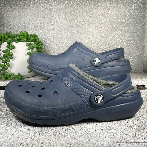 CROCS Navy Blue Lined Clogs Sandals Shoes - Picture 1 of 7
